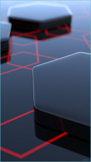 Abstract Geometric 3D Render with Glowing Red Hexagonal Grid Lines on Dark Surface HD phone wallpaper