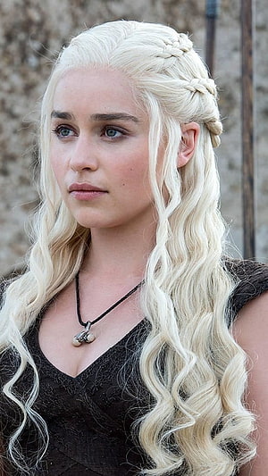 Daenerys Targaryen Portrait with Braided Platinum Hair and Black Dress HD phone wallpaper