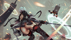 Kinohara Kossuta Anime Style Female Warrior Wielding Dual Swords in Dynamic Combat Pose HD wallpaper