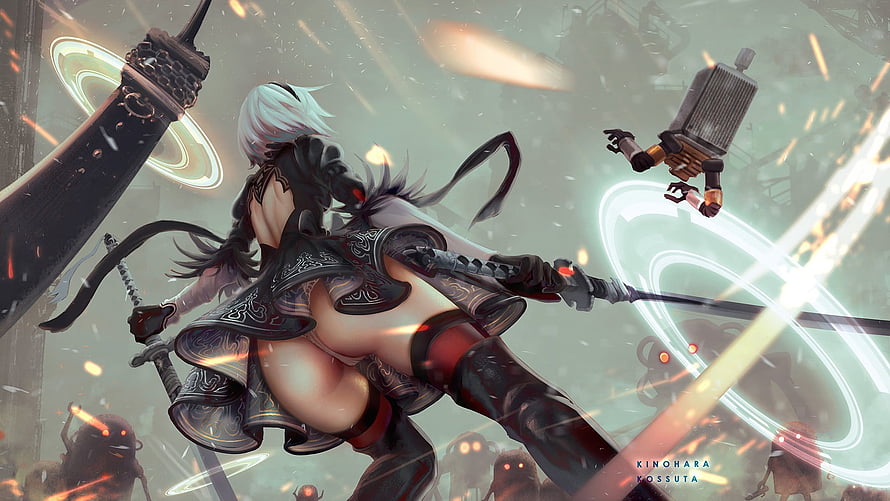 Kinohara Kossuta Anime Style Female Warrior Wielding Dual Swords in Dynamic Combat Pose HD wallpaper
