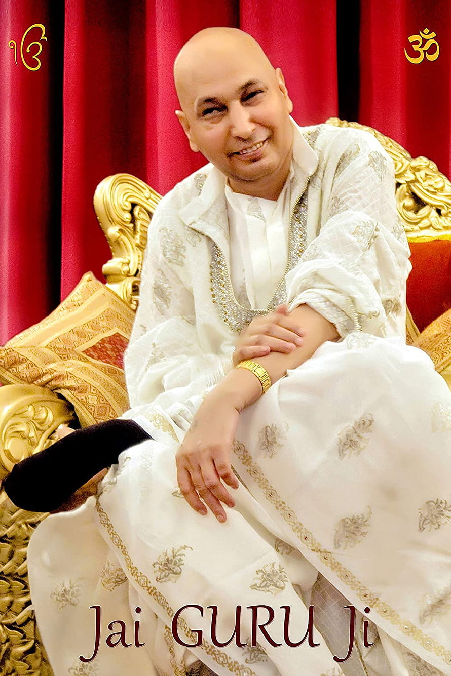 Portrait of Gurmeet Ram Rahim Singh in white traditional attire sitting on a golden throne HD phone wallpaper