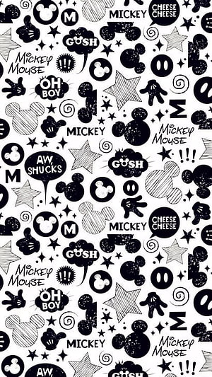 Mickey Mouse Black and White Doodle Pattern Wallpaper HD phone wallpaper