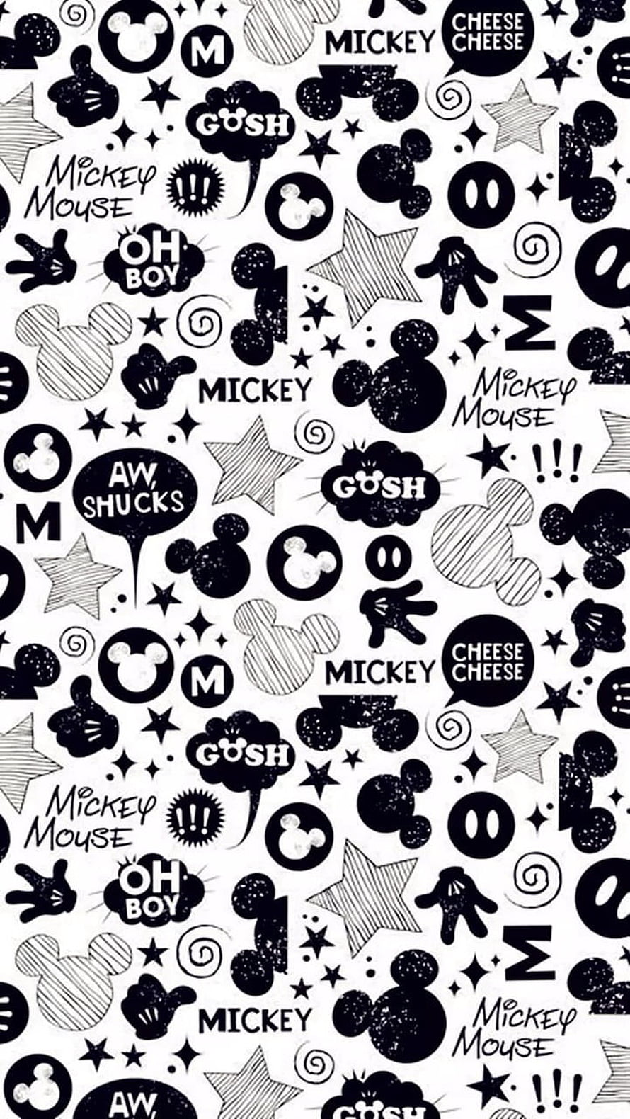 Mickey Mouse Black and White Doodle Pattern Wallpaper HD phone wallpaper