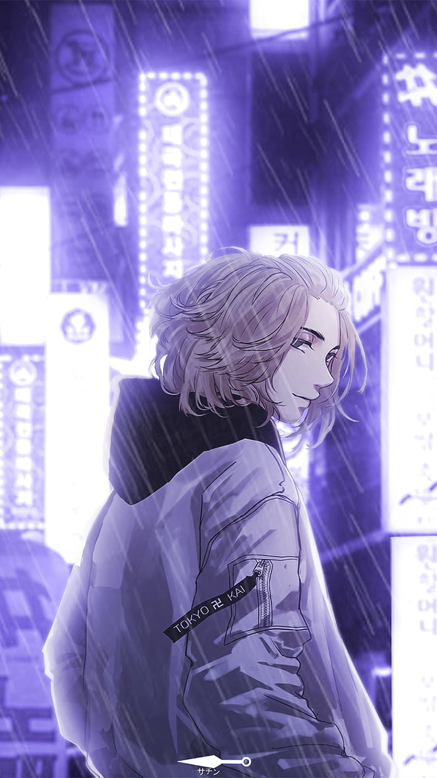 Mikey from Tokyo Revengers in a Rainy Neon Cityscape Anime Illustration HD phone wallpaper