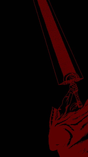 Berserk Minimalist Illustration of Guts Holding a Massive Red Sword Against a Black Background HD phone wallpaper