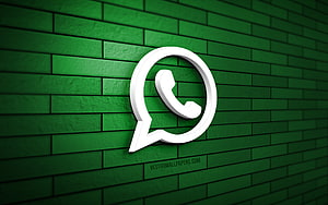 White 3D WhatsApp Logo Mounted on a Textured Green Brick Wall HD wallpaper
