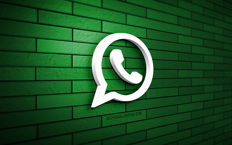 White 3D WhatsApp Logo Mounted on a Textured Green Brick Wall HD wallpaper