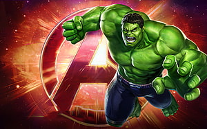 Hulk Punching Forward With Avengers Logo Behind Him In Vibrant Comic Style HD wallpaper