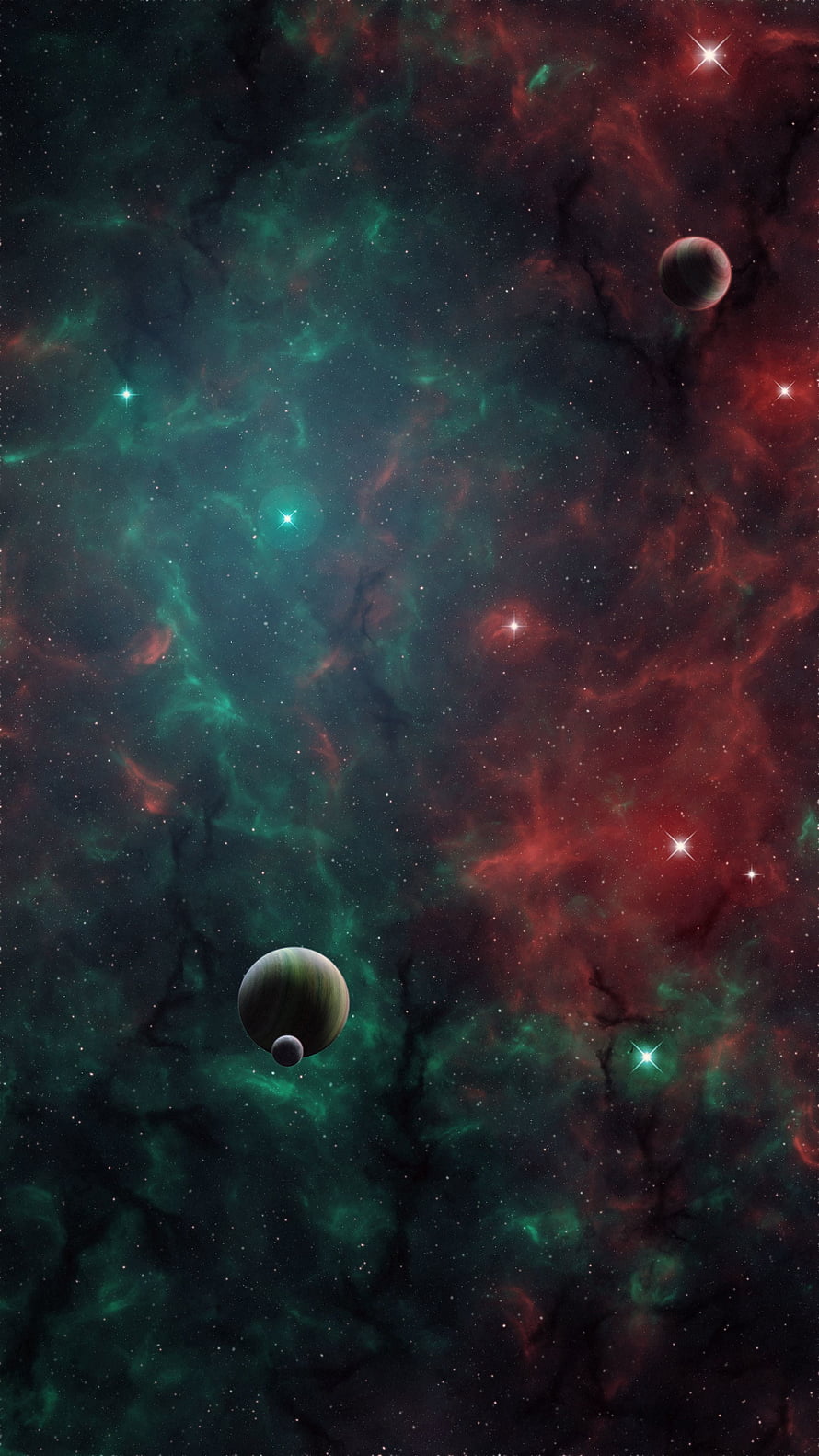 Vibrant Cosmic Nebula with Distant Planets and Star Fields in Deep Space HD phone wallpaper