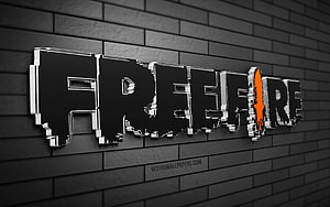 Garena Free Fire 3D Logo on Dark Brick Wall Background HD wallpaper