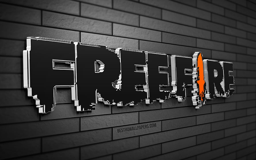 Garena Free Fire 3D Logo on Dark Brick Wall Background HD wallpaper