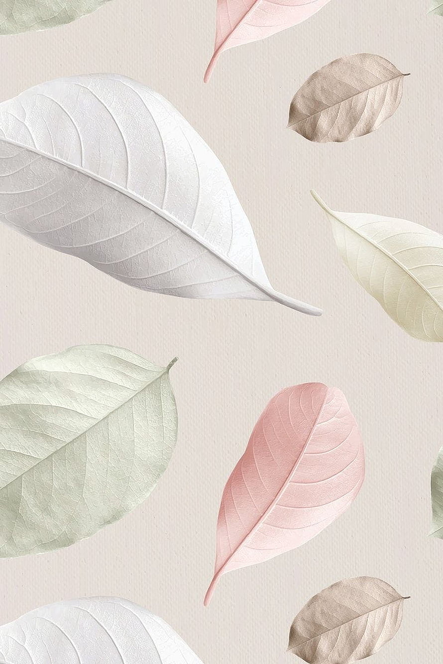 Pastel Leaf Pattern with Soft Pink, White, and Sage Tones on a Minimalist Background HD phone wallpaper
