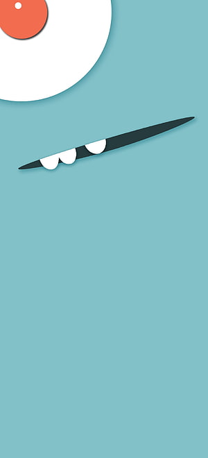 Minimalist Cute Monster Face With Big Eye And Teeth On Blue Background HD phone wallpaper
