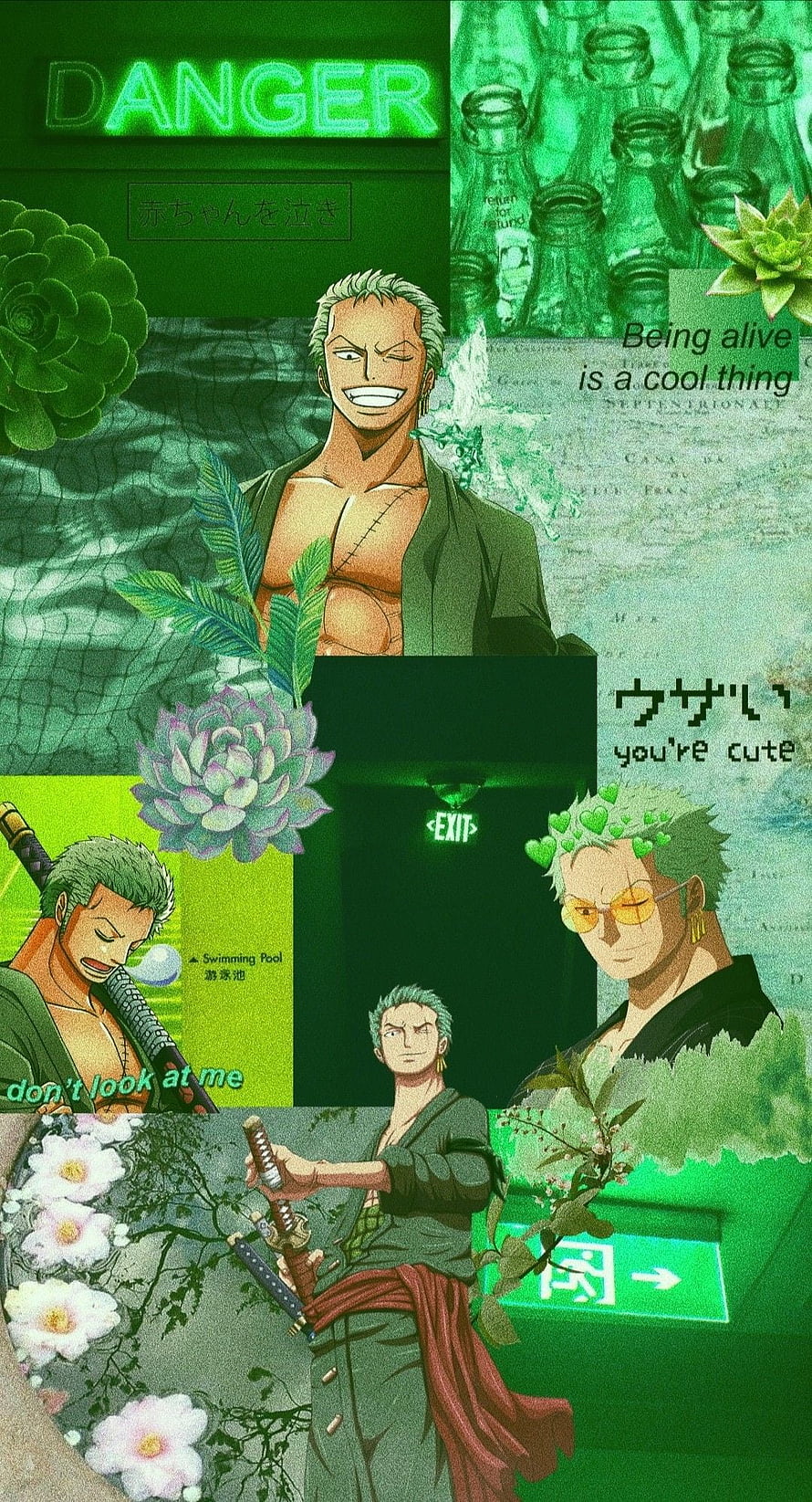 Roronoa Zoro One Piece Green Aesthetic Collage Wallpaper HD phone wallpaper