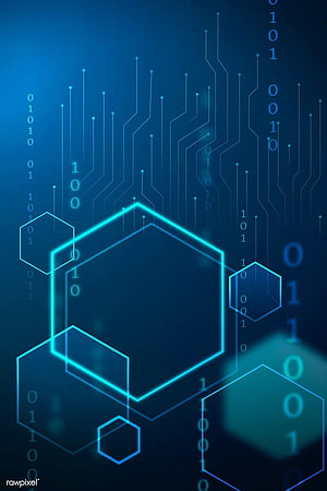 Abstract Blue Digital Technology Background With Glowing Hexagons And Binary Code HD phone wallpaper