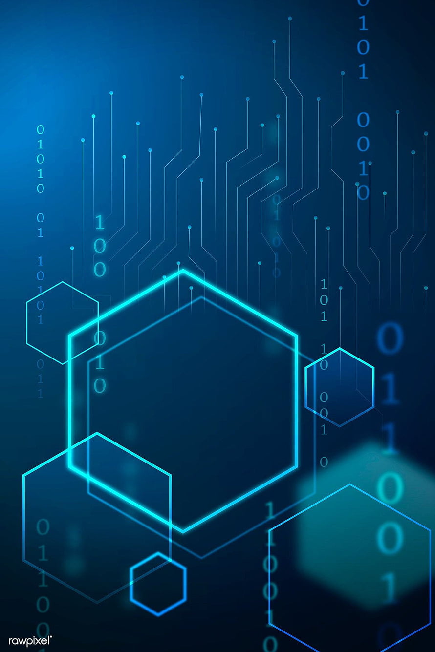 Abstract Blue Digital Technology Background With Glowing Hexagons And Binary Code HD phone wallpaper