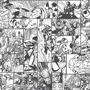 Black and White Marvel Comics Panel Grid Featuring Captain America, Thor, Iron Man, and Spider-Man HD phone wallpaper