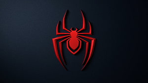 Spider-Man Red Spider Logo on Dark Blue Background, Spider, logo, spider-man, playstation 5 HD wallpaper