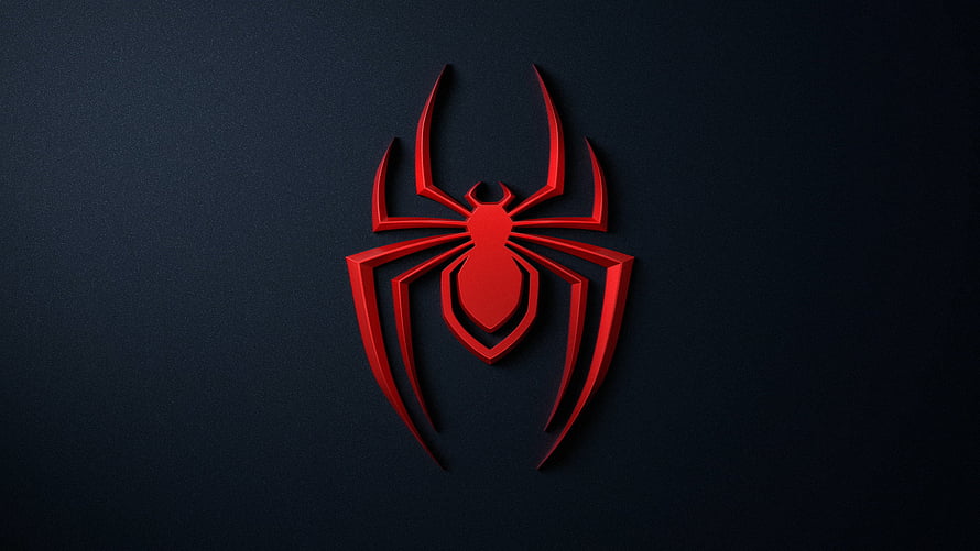 Spider-Man Red Spider Logo on Dark Blue Background, Spider, logo, spider-man, playstation 5 HD wallpaper