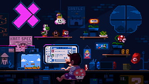 Pixel Art Gamer Room Filled With Nintendo Characters And Retro Gaming Consoles HD wallpaper