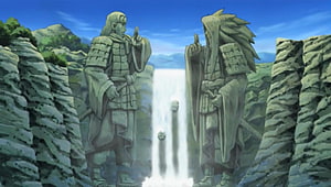 Naruto Valley of the End Statue Scene With Waterfall and Blue Sky HD wallpaper