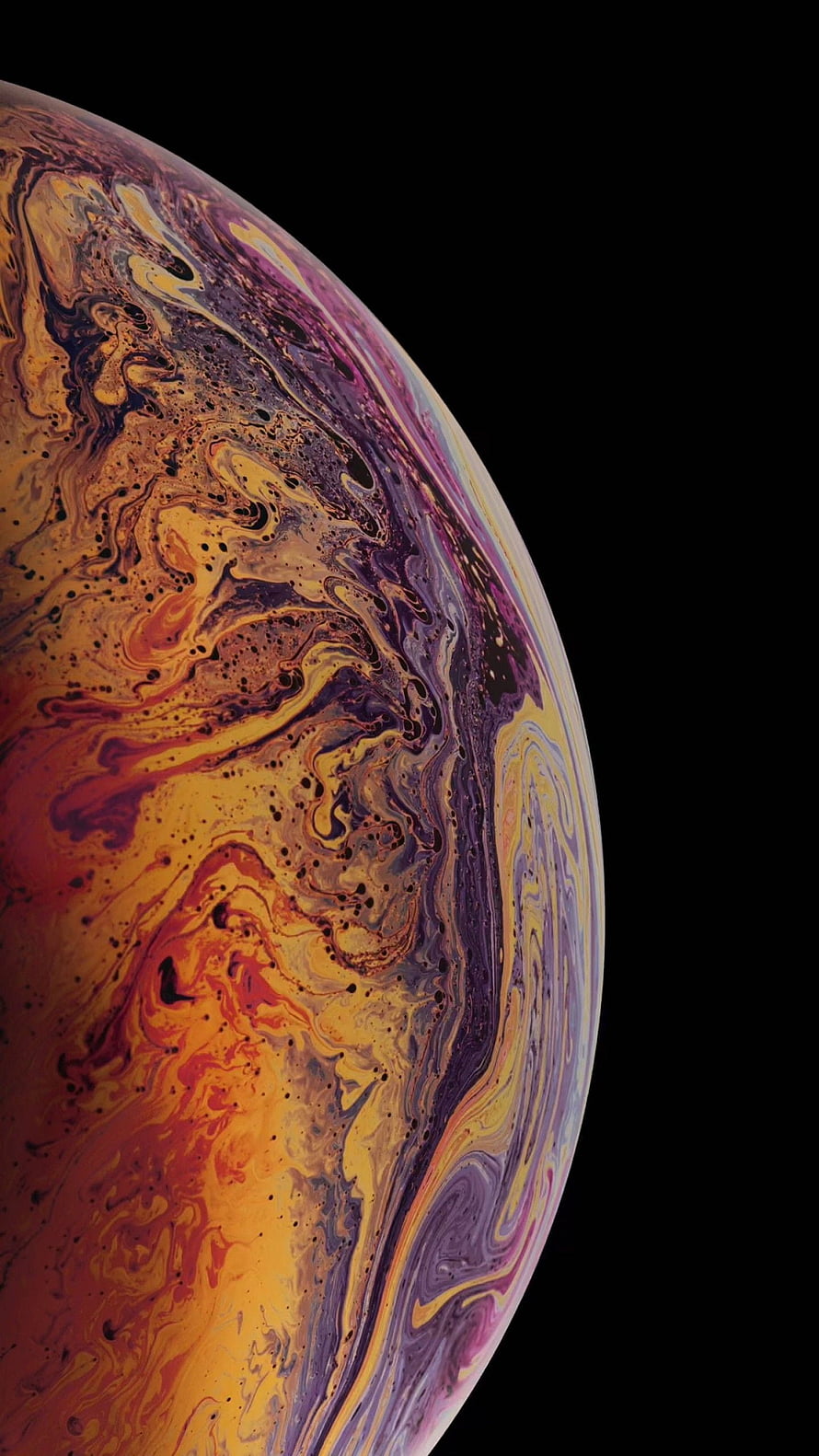 Abstract Swirling Liquid Planet Sphere with Purple and Orange Marbled Texture on Black Background HD phone wallpaper