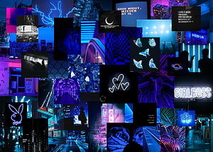 Neon Cyberpunk Cityscape Collage With Blue And Purple Aesthetic HD wallpaper