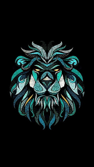 Stylized Geometric Lion Head Illustration in Teal and Black HD phone wallpaper