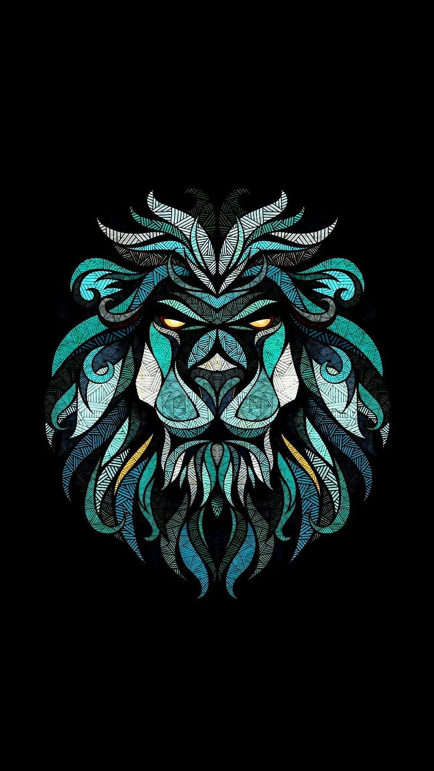 Stylized Geometric Lion Head Illustration in Teal and Black HD phone wallpaper