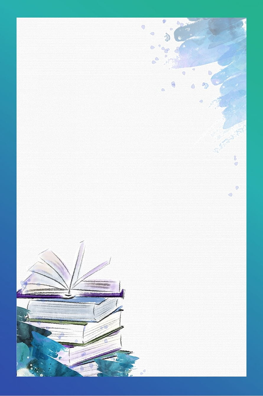Watercolor Stack of Books with Open Pages and Blue Paint Splatters HD phone wallpaper