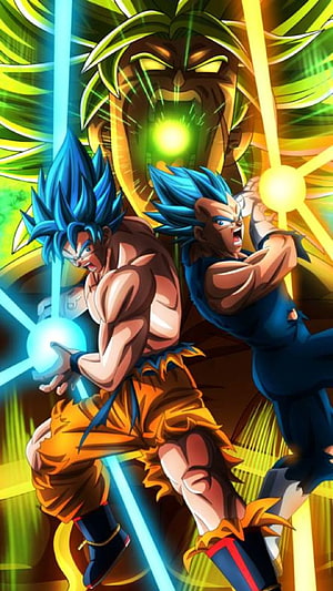 Dragon Ball Super Goku and Vegeta Blue Hair Super Saiyan Battle Artwork HD phone wallpaper