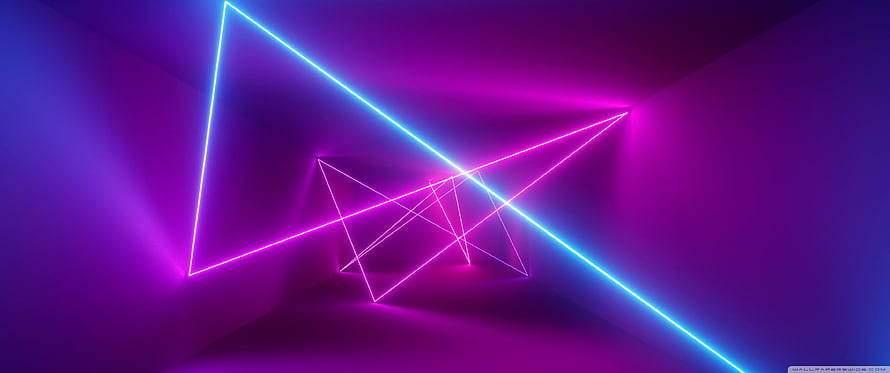 Neon Geometric Laser Beams in a Dark Purple Room with Cyan and Magenta Light Trails HD wallpaper
