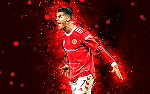 Cristiano Ronaldo Manchester United Goal Celebration Red Neon Explosion Wallpaper HD wallpaper