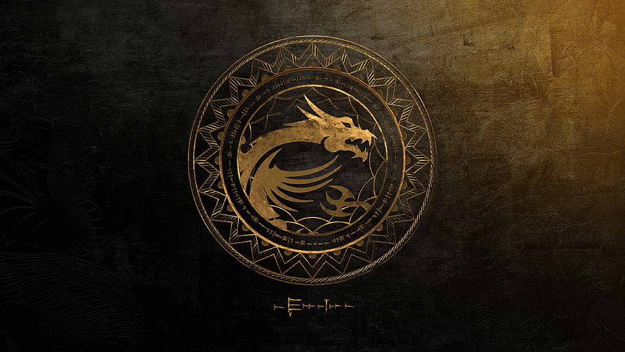 Elder Scrolls Dragon Emblem Wallpaper - Golden Nordic Rune Circle on Dark Background HD wallpaper