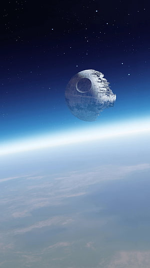 Death Star Space Station Orbiting Planet in Star Wars Galaxy HD phone wallpaper