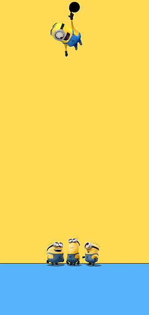 Despicable Me Minions Playing With Balloon On Yellow Background HD phone wallpaper