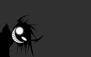 Menacing Black and White Cartoon Monster with Glowing Eyes and Sharp Teeth HD wallpaper
