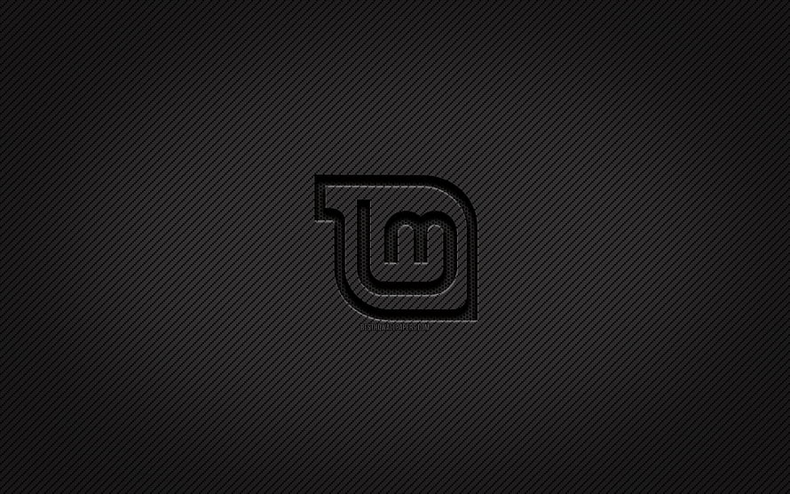 Linux Mint Cinnamon Carbon Fiber Logo on Dark Textured Background HD wallpaper