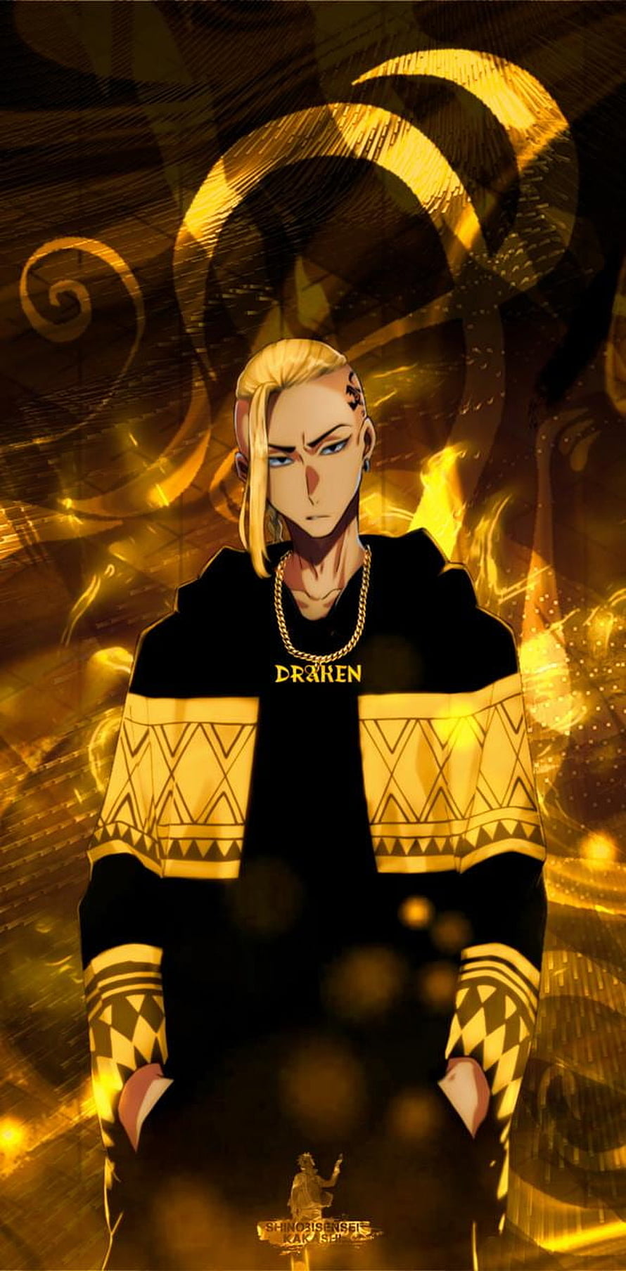 Draken Taiga from Tokyo Revengers in Black and Gold Hoodie Anime Wallpaper HD phone wallpaper