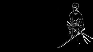 Roronoa Zoro One Piece Minimalist White Line Art on Black Background HD wallpaper