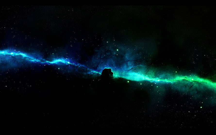 Vibrant Blue and Green Nebula Clouds in Deep Space with Scattered Stars HD wallpaper