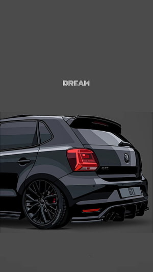 Dark Grey Volkswagen Polo GTI Rear View Digital Art Illustration HD phone wallpaper