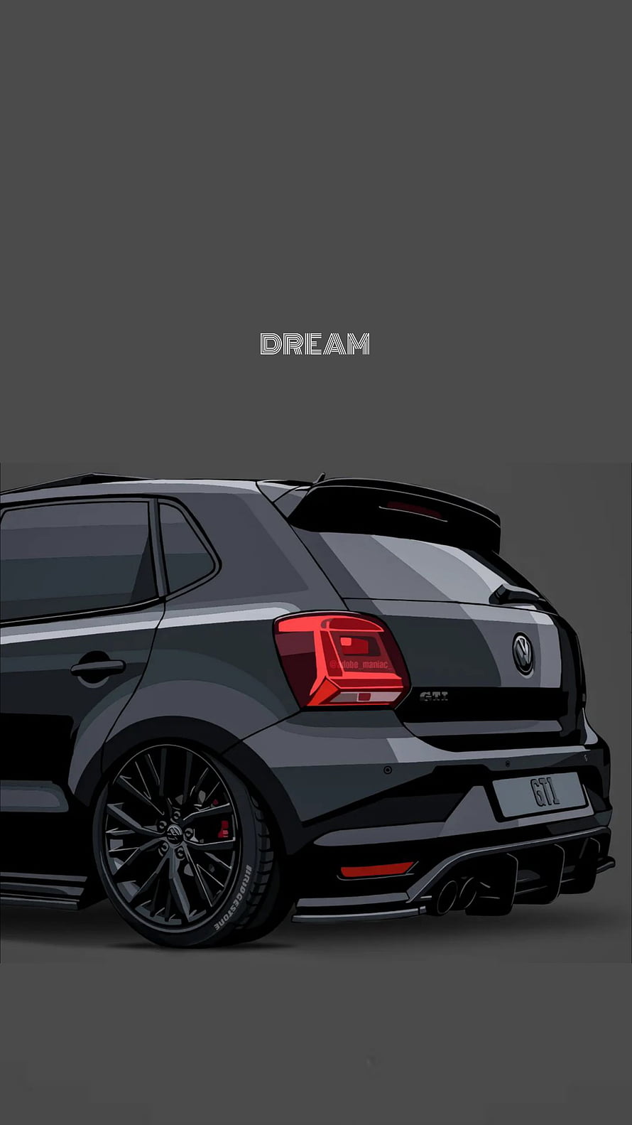 Dark Grey Volkswagen Polo GTI Rear View Digital Art Illustration HD phone wallpaper