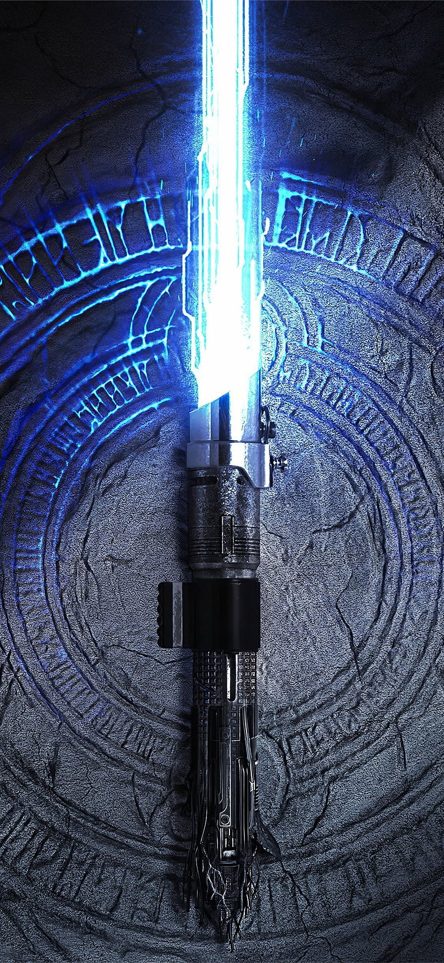 Rey's Blue Lightsaber from Star Wars The Rise of Skywalker on Ancient Stone HD phone wallpaper