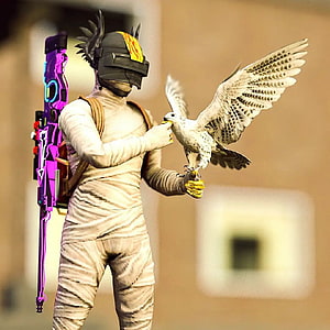 Fortnite Mummy Character with Falcon and Neon Purple Weapon HD phone wallpaper