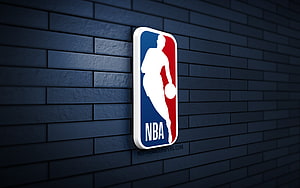 NBA Logo Mounted on Dark Blue Brick Wall with Dramatic Lighting and 3D Depth HD wallpaper