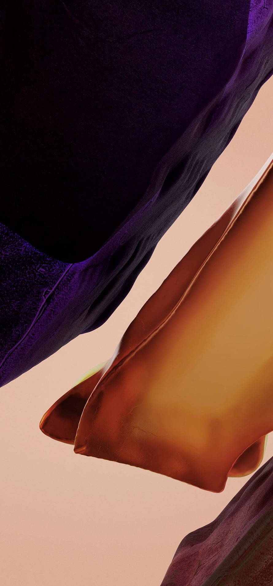 Abstract 3D Render of Flowing Purple and Gold Fabric on Soft Peach Background HD phone wallpaper
