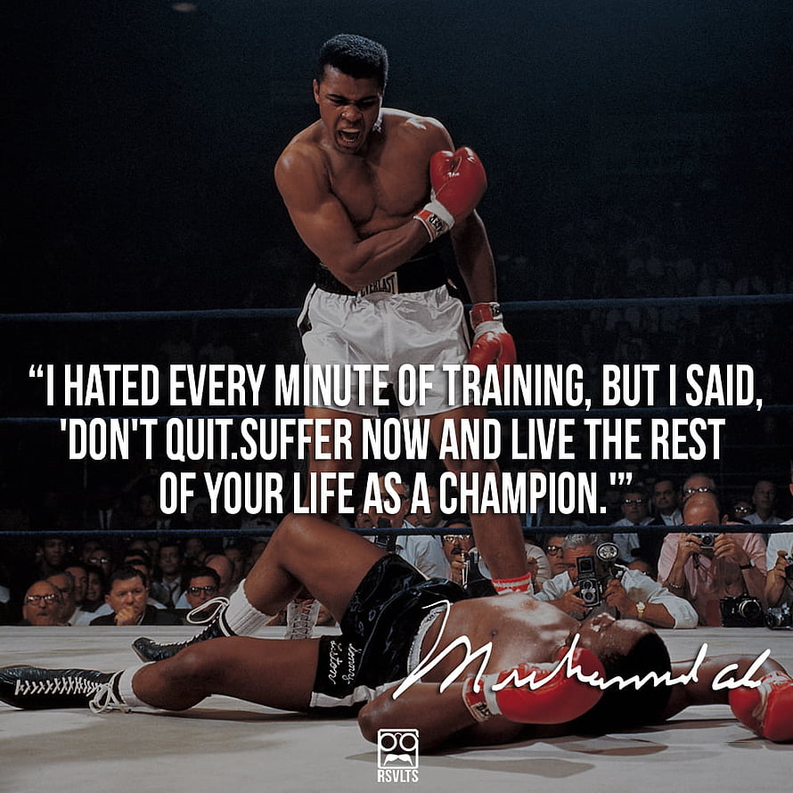 Muhammad Ali Boxing Victory Quote Wallpaper - Don't Quit Suffer Now Live As Champion Motivational HD phone wallpaper