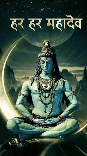 Lord Shiva Meditating in Lotus Pose with Crescent Moon and Cosmic Background HD phone wallpaper