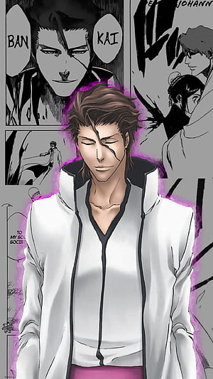 Kenpachi Zaraki Bleach Anime Character Artwork With Manga Panels, Sōsuke Aizen. Bleach anime, Bleach manga, Bleach characters, Sosuke Aizen HD phone wallpaper